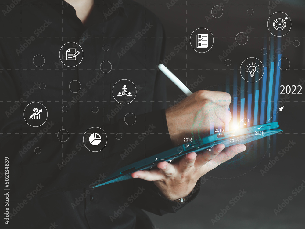 Poster hand finger write tablet technology computer digital online data analysis business strategy informat