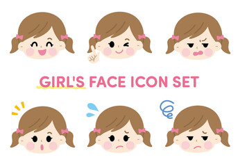 女の子の顔　表情バリエーションセット　ベクターイラスト　子供