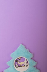 Christmass flatlay christmas tree with blue fur 
