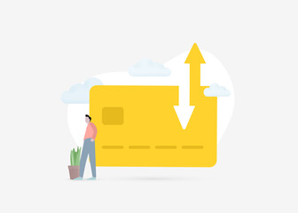 Card to Card Payment - direct money transfer illustration. Money exchange between credit bank cards and online bill payment vector icon concept. Refund and return rate.