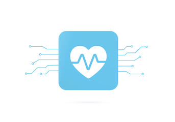 AI in healthcare vector icon concept. Artificial neural networks are used as clinical decision support systems for medical diagnosis - heart sound analysis, medical record, drug creation - obrazy, fototapety, plakaty