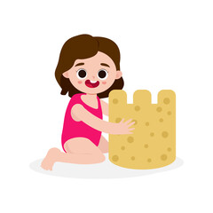 Cartoon Vector Illustration kids build sandcastle isolated on white background