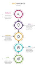 Vertical infographic design with icons and 5 options or steps. Thin line. Infographics business concept. Can be used for info graphics, flow charts, presentations, mobile web sites, printed materials.