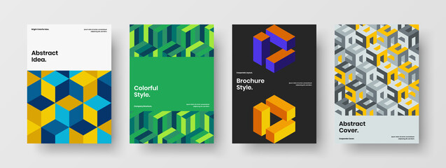Bright geometric pattern flyer layout composition. Minimalistic corporate brochure design vector illustration bundle.