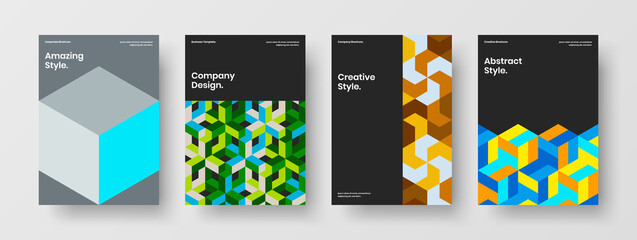 Bright mosaic pattern presentation illustration bundle. Minimalistic company identity vector design concept collection.