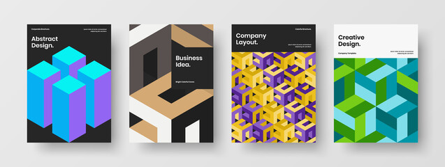 Multicolored mosaic pattern company identity concept set. Bright book cover A4 vector design template bundle.