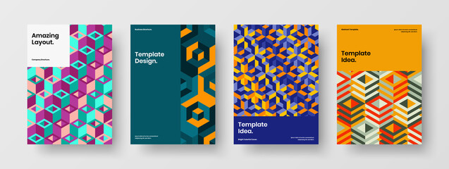 Amazing mosaic hexagons pamphlet illustration set. Unique poster design vector concept bundle.