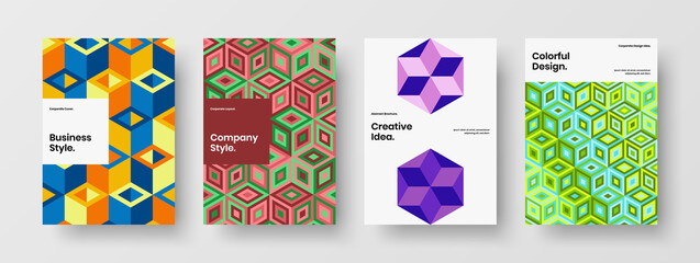 Simple geometric tiles brochure layout set. Isolated flyer A4 vector design illustration collection.