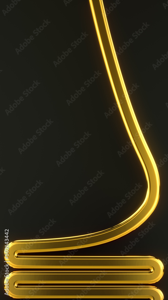 Poster serpentine golden stream. stylized luxury 3d rendering digital illustration. modern template with li