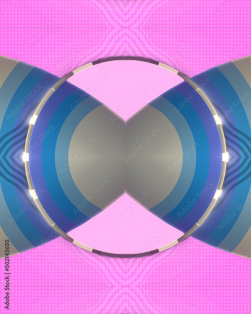 Poster Abstract design with trendy neon color combination and luminous ring in the center. 3d rendering digital illustration