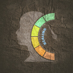 Healing measuring device with arrow and scale. Human head silhouette