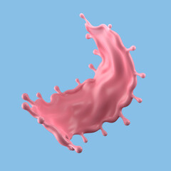 Strawberry milk splashes isolated on background 3d illustration.