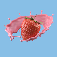 Strawberry milk splashes isolated on background 3d illustration.