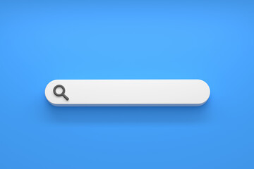 Minimal blank search bar on blue background. 3d rendering 3d illustration