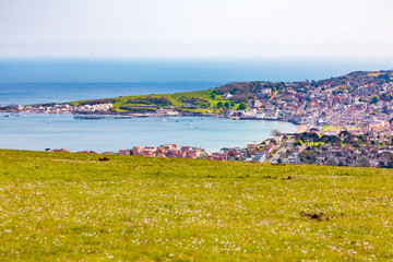 Swanage, Dorset, England, UK,  panoramic view from a hill