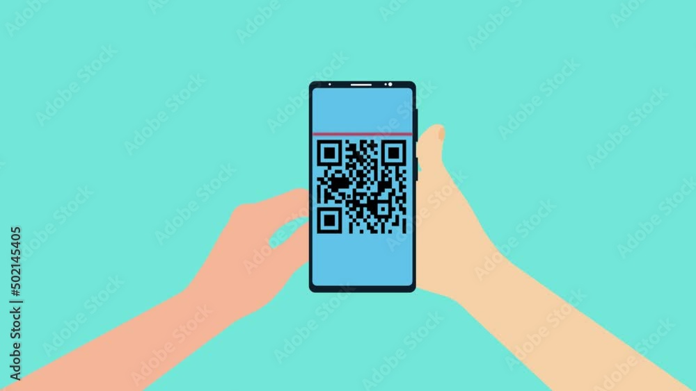 Poster scanning qr code with a smartphone 4k animation. digital information and payment method with qr code