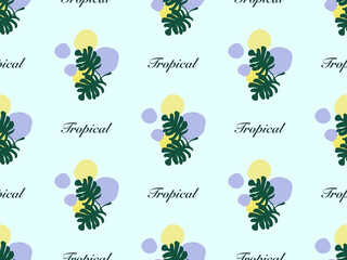 Tropical cartoon character seamless pattern on blue background.