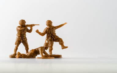 Ukraine russia war game conflict toy soldiers in brown camo