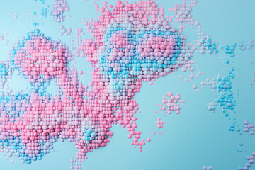 Creative spreading blue and pink bubbles background. Design and creativity concept. 3D Rendering.