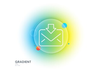 Mail download line icon. Gradient blur button with glassmorphism. Incoming Messages correspondence sign. E-mail symbol. Transparent glass design. Incoming Mail line icon. Vector