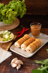 Vietnamese meatball wrap as traditional spring rolls in Vietnam, stuff pork and vegetable