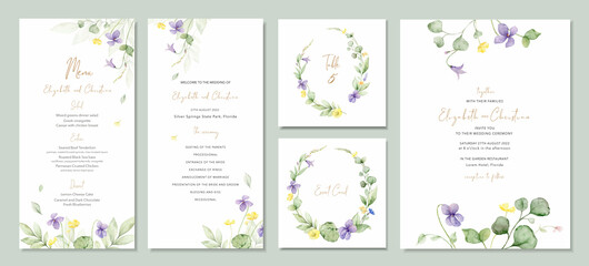 Watercolor vector set of wedding invitation card templates.