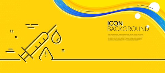 Vaccine attention line icon. Abstract yellow background. Vaccination syringe warning sign. Jab symbol. Minimal vaccine attention line icon. Wave banner concept. Vector - obrazy, fototapety, plakaty