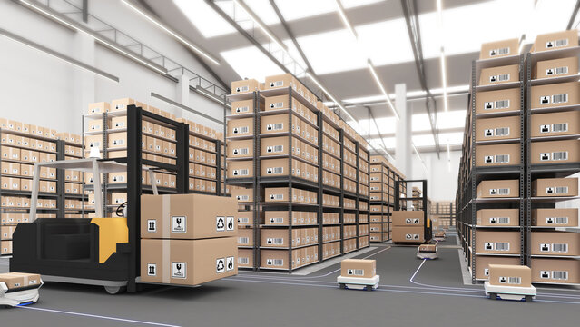 warehouse, Robotic transportation and cargo handling,automation in product management,automated warehouse management,3d rendering