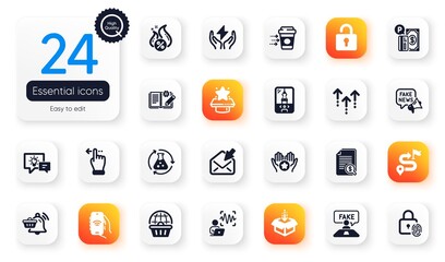 Set of Technology flat icons. Idea lamp, Parking payment and Financial documents elements for web application. Online shopping, Touchscreen gesture, Chemistry experiment icons. Favorite. Vector