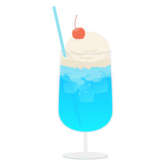 Vector illustration of Ice cream float, Blue soda float.