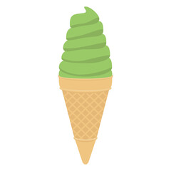 Vector illustration of matcha green tea soft serve ice cream cone.