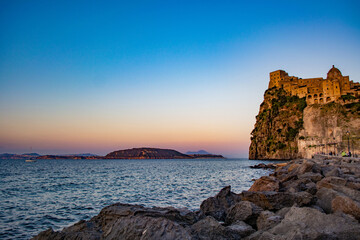 View on Pontile of Ischia Ponte with the Castle - obrazy, fototapety, plakaty