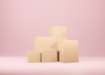 3d beautiful cardboard box parcel on pink background, packaging. 3d render.