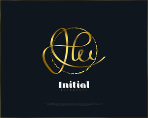 Initial H and U Logo Design in Gold Handwriting Style. HU Signature Logo or Symbol for Wedding, Fashion, Jewelry, Boutique and Business Brand Identity