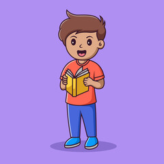 Cute little boy cartoon reading a book,vector cartoon illustration,cartoon clipart