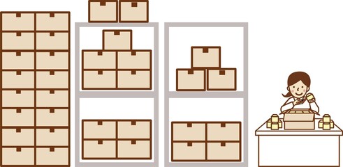 倉庫で仕事をする作業員の女性。
