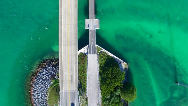 Overseas Highway, Florida. Aerial view from drone. Slow motion