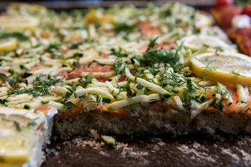 detail of the ingredients of a pizza