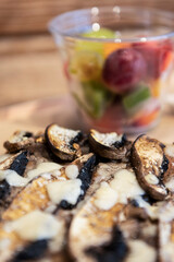 detail of the ingredients of a pizza