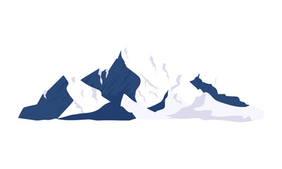 Snowy mountains semi flat color vector object. Ski season. Full sized item on white. Natural beauty. Place for snow sport. Simple cartoon style illustration for web graphic design and animation