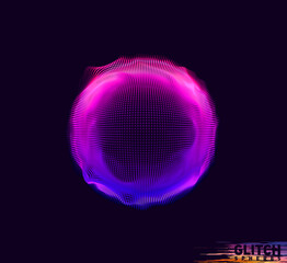 Abstract vector colorful mesh on dark background. Futuristic style card. Corrupted point sphere