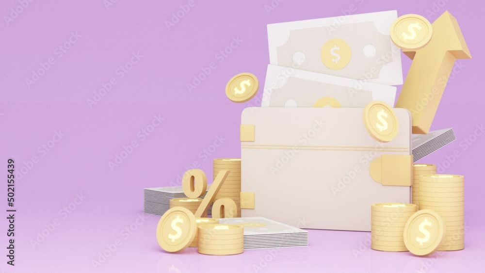 Poster big wallet symbol higher interest rates on deposits and digital money in the concept of financial st
