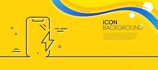 Fototapeta na wymiar Smartphone charging line icon. Abstract yellow background. Phone charge sign. Mobile device energy symbol. Minimal smartphone charging line icon. Wave banner concept. Vector