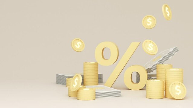 Big percent symbol higher interest rates on deposits and digital money in the concept of financial stability and growth and an empty space for entering text on a white background realistic 3d render