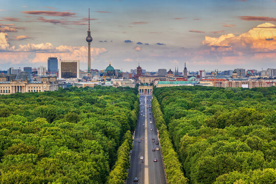 Berlin Skyline Above Tiergarten Park In Germany