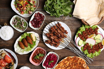food, meal, salad, dish, restaurant, spice, table, dinner, healthy, vegetable, buffet, red, fruit, fresh, cuisine, meat, plate, ingredient, bowl, tomato, delicious, lunch, green, gourmet, catering,, 