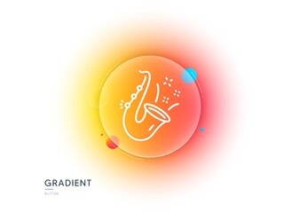 Jazz line icon. Gradient blur button with glassmorphism. Saxophone Musical instrument sign. Music symbol. Transparent glass design. Jazz line icon. Vector