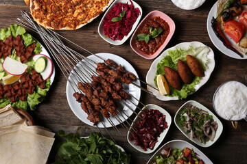 food, meal, salad, dish, restaurant, spice, table, dinner, healthy, vegetable, buffet, red, fruit, fresh, cuisine, meat, plate, ingredient, bowl, tomato, delicious, lunch, green, gourmet, catering,, 