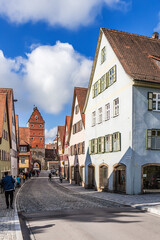 Dinkelsbühl, Germany. Wörnitzer street leading to the fortress tower of the same name