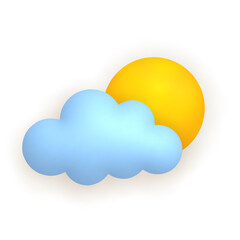 Sun and cloud. Cute weather realistic icon. 3d cartoon